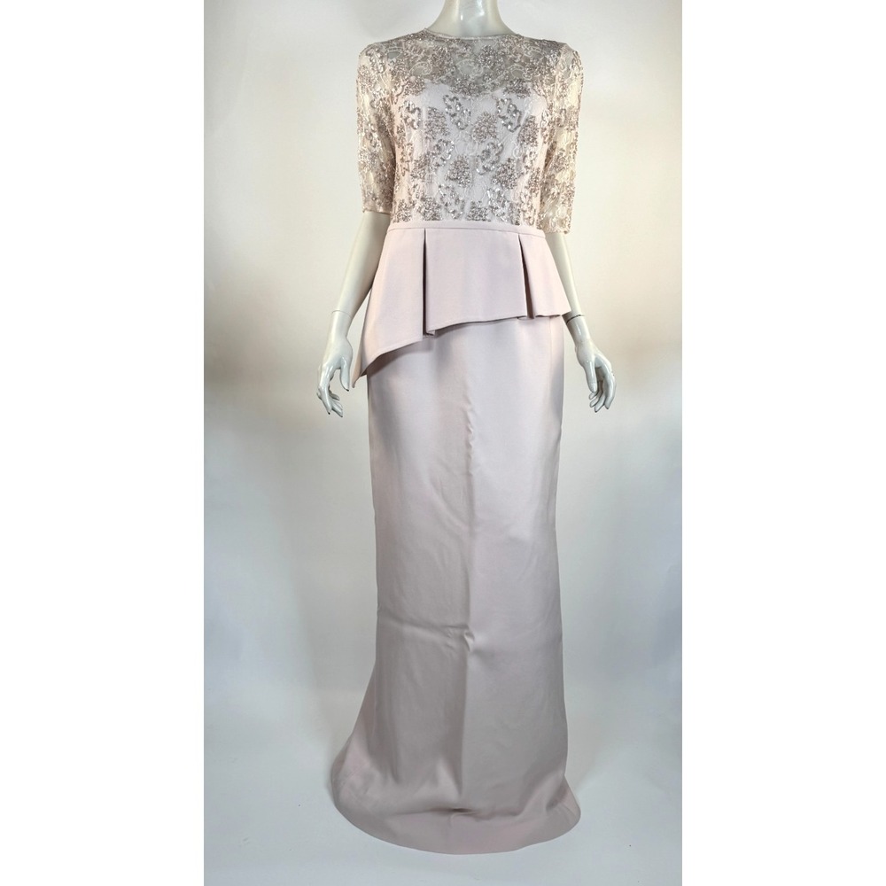 Rickie Freeman Teri Jon Gown Maxi Dress Women 10 NWT $680 Lace‎ Peplum Lined